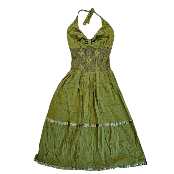 NEW Buffalo David Bitton Karina Green Crochet Detail Halter Dress Smal - Picture 1 of 7